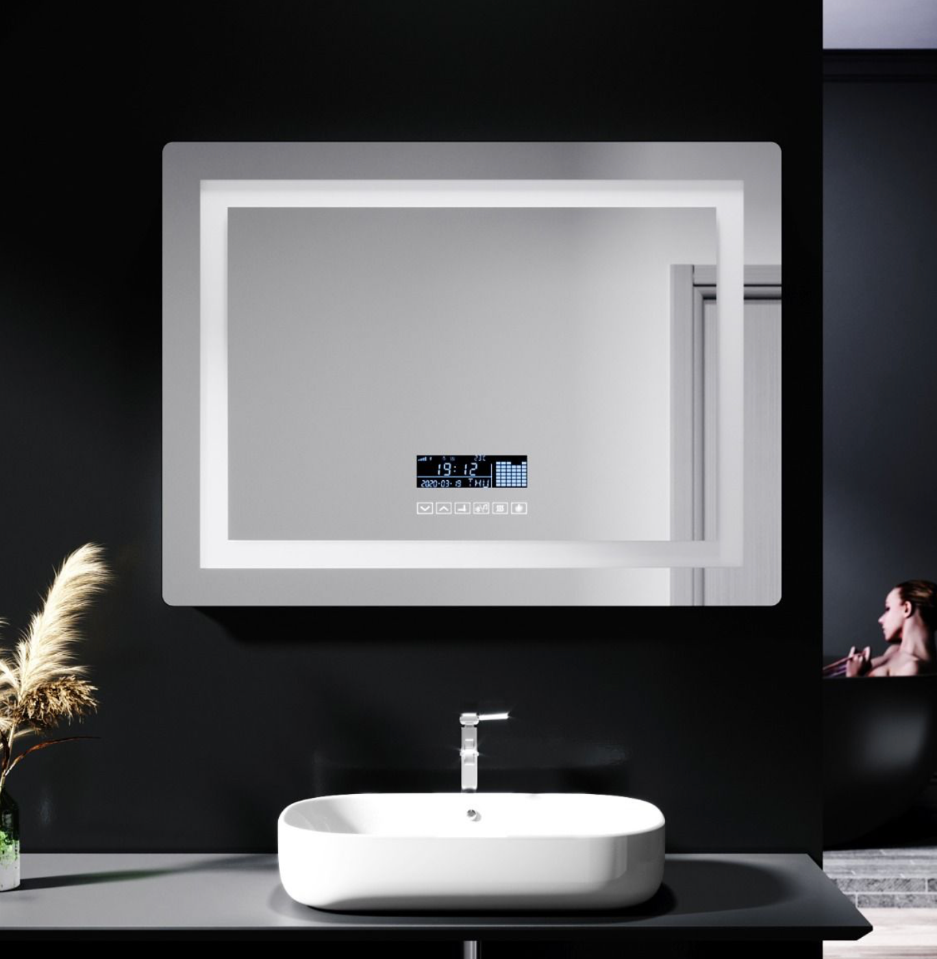 NILE 800mmX600mm Bathroom LED Illuminated Mirror with Anti-fog Touch Bluetooth Shaver Socket Time