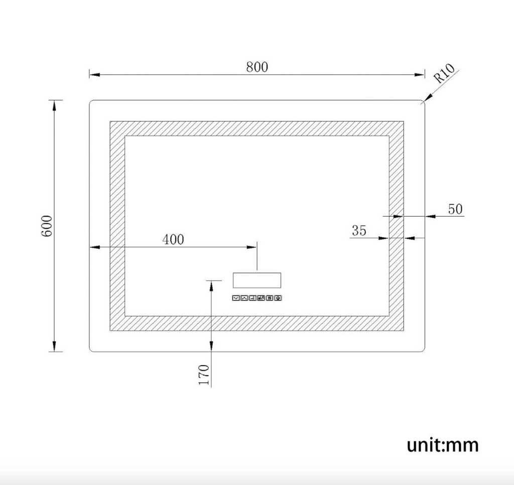 NILE 800mmX600mm Bathroom LED Illuminated Mirror with Anti-fog Touch Bluetooth Shaver Socket Time