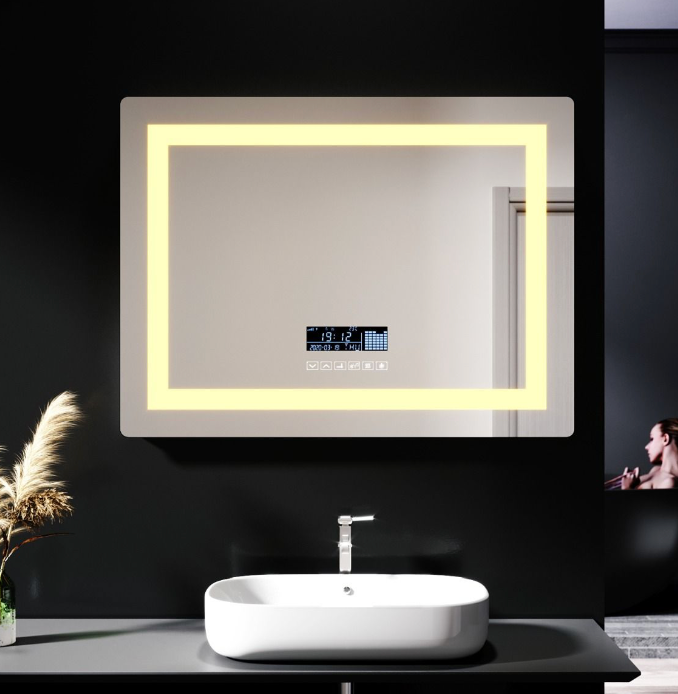NILE 800mmX600mm Bathroom LED Illuminated Mirror with Anti-fog Touch Bluetooth Shaver Socket Time