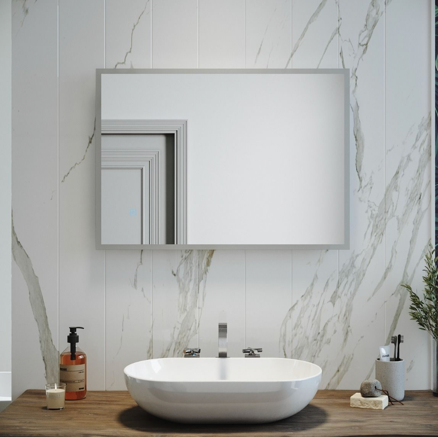NILE 500mm X 700mm Illuminated LED Anti-Fog Demister Bathroom Mirror with Shaver Socket