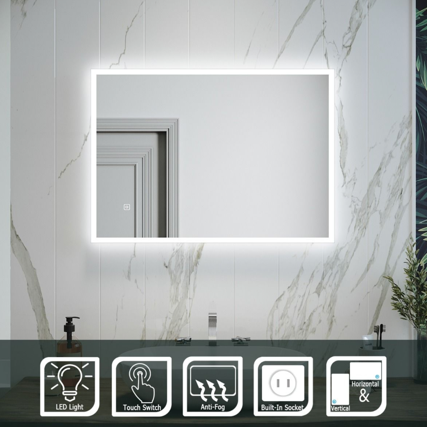 NILE 500mm X 700mm Illuminated LED Anti-Fog Demister Bathroom Mirror with Shaver Socket