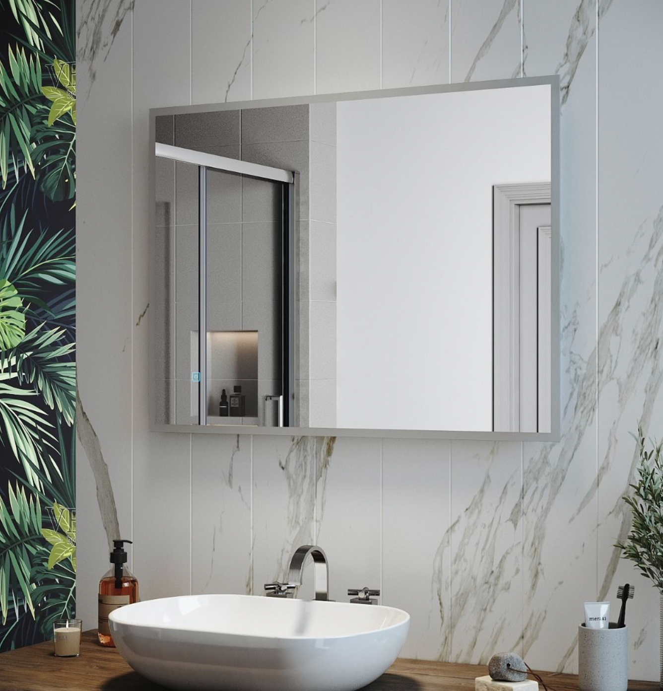 NILE Bathroom Mirror with Shaver Socket 800mmx600mm Wall Mounted Bathroom Mirror with Demister Pad