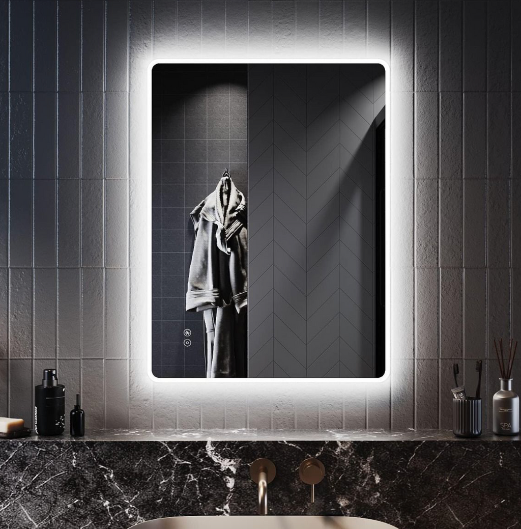 NILE Illuminated Bathroom Mirror with Shaver Socket Bluetooth LED Lights Demister Pad