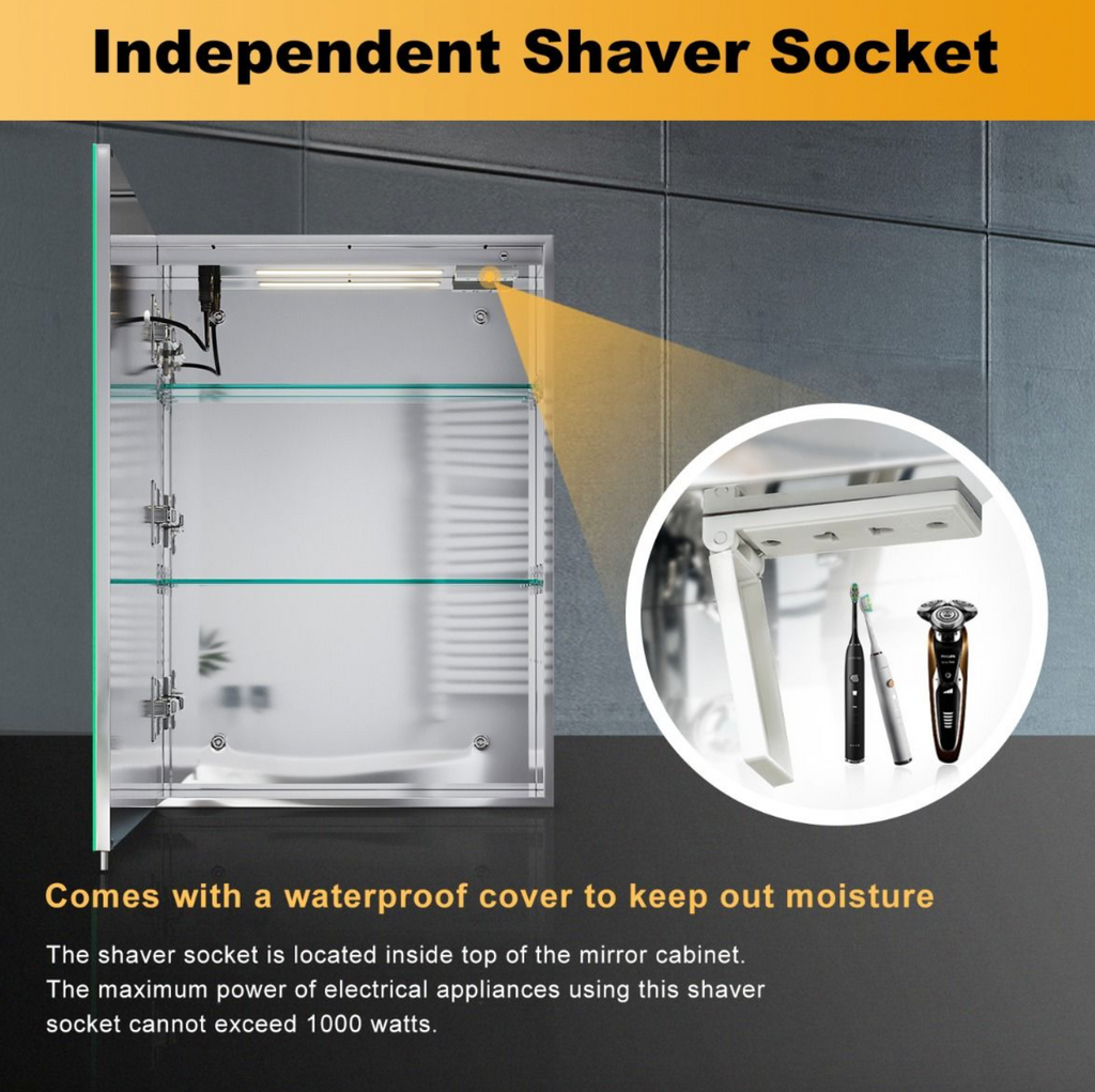 NILE  500mm x 700mm Wall Mounted Bathroom Cabinets with Shaver Socket Touch Swith Dimmable Defogger