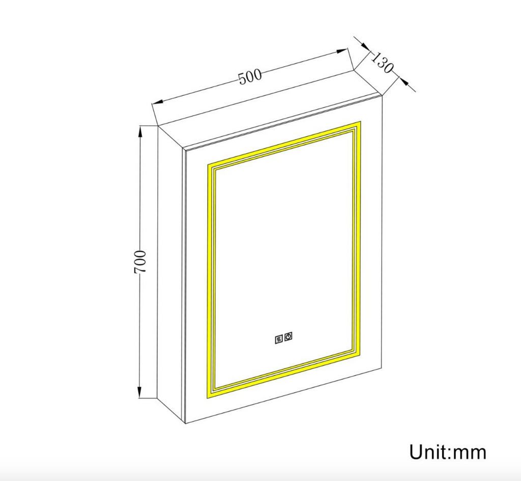 NILE  500mm x 700mm Wall Mounted Bathroom Cabinets with Shaver Socket Touch Swith Dimmable Defogger