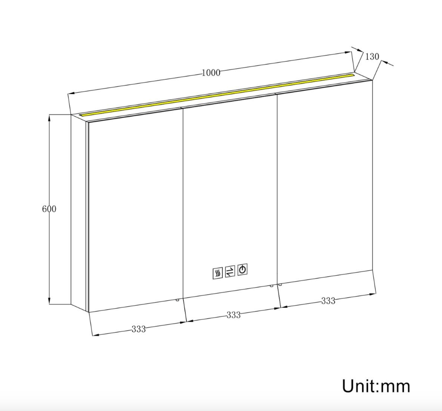 NILE 1000mm x 600mm Shaver Socket Wall Mounted Stainless Steel Bathroom Mirror Cabine with Three-color Infinitely Dimmable and Demister Pad