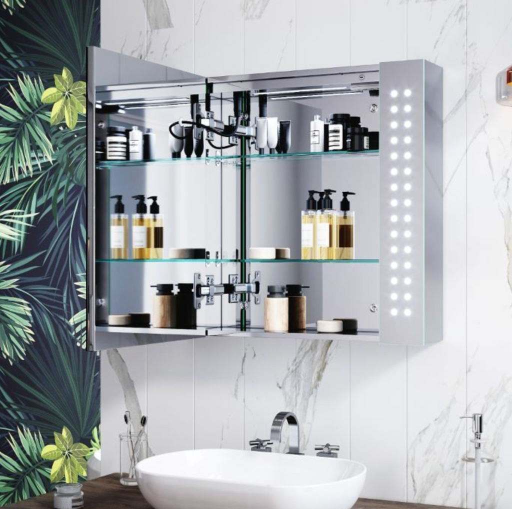 NILE 630mmx650mm Bathroom Mirror Cabinet with LED Illuminated Lights Demister Shaver Socket Touch