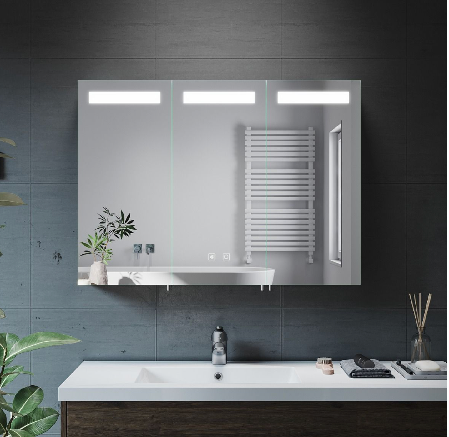 NILE Bathroom Cabinets Wall Mounted with Bluetooth and Shaver Touch Swith