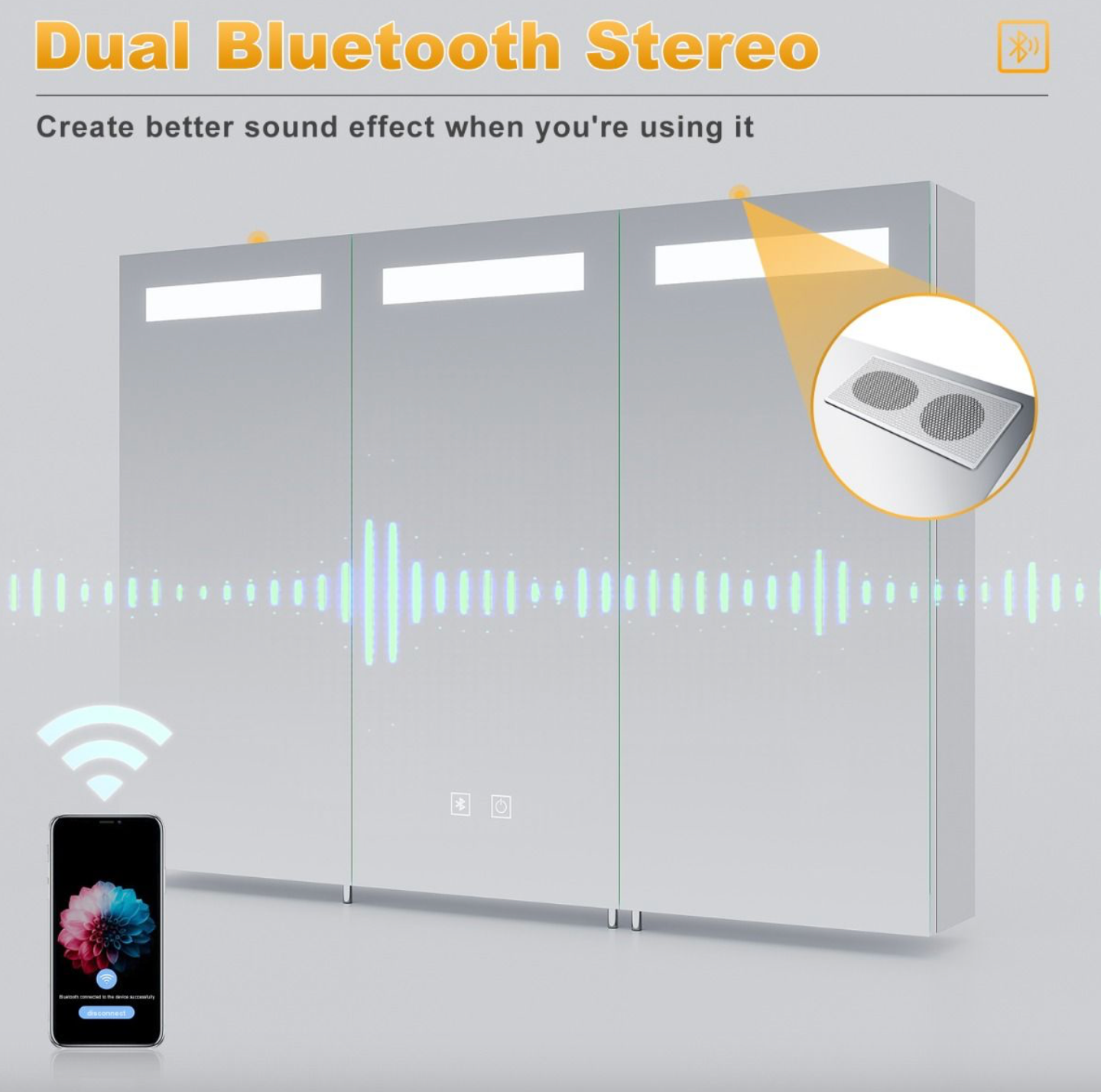 NILE Bathroom Cabinets Wall Mounted with Bluetooth and Shaver Touch Swith