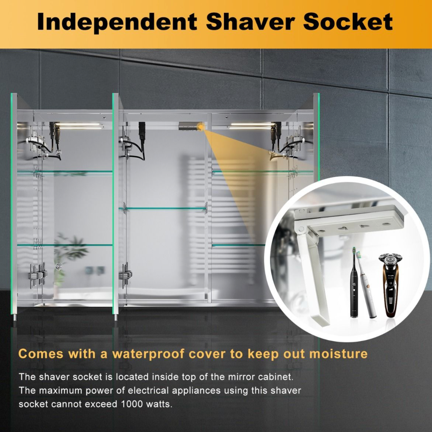 NILE Bathroom Cabinets Wall Mounted with Bluetooth and Shaver Touch Swith