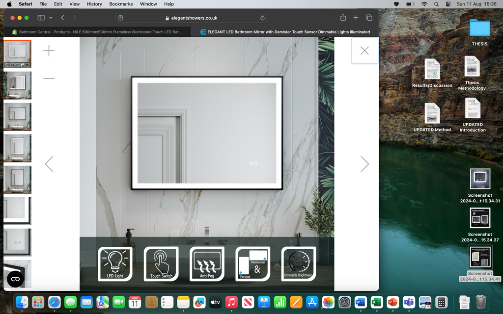 NILE LED Bathroom Mirror with Demister Touch Sensor Dimmable Lights Illuminated