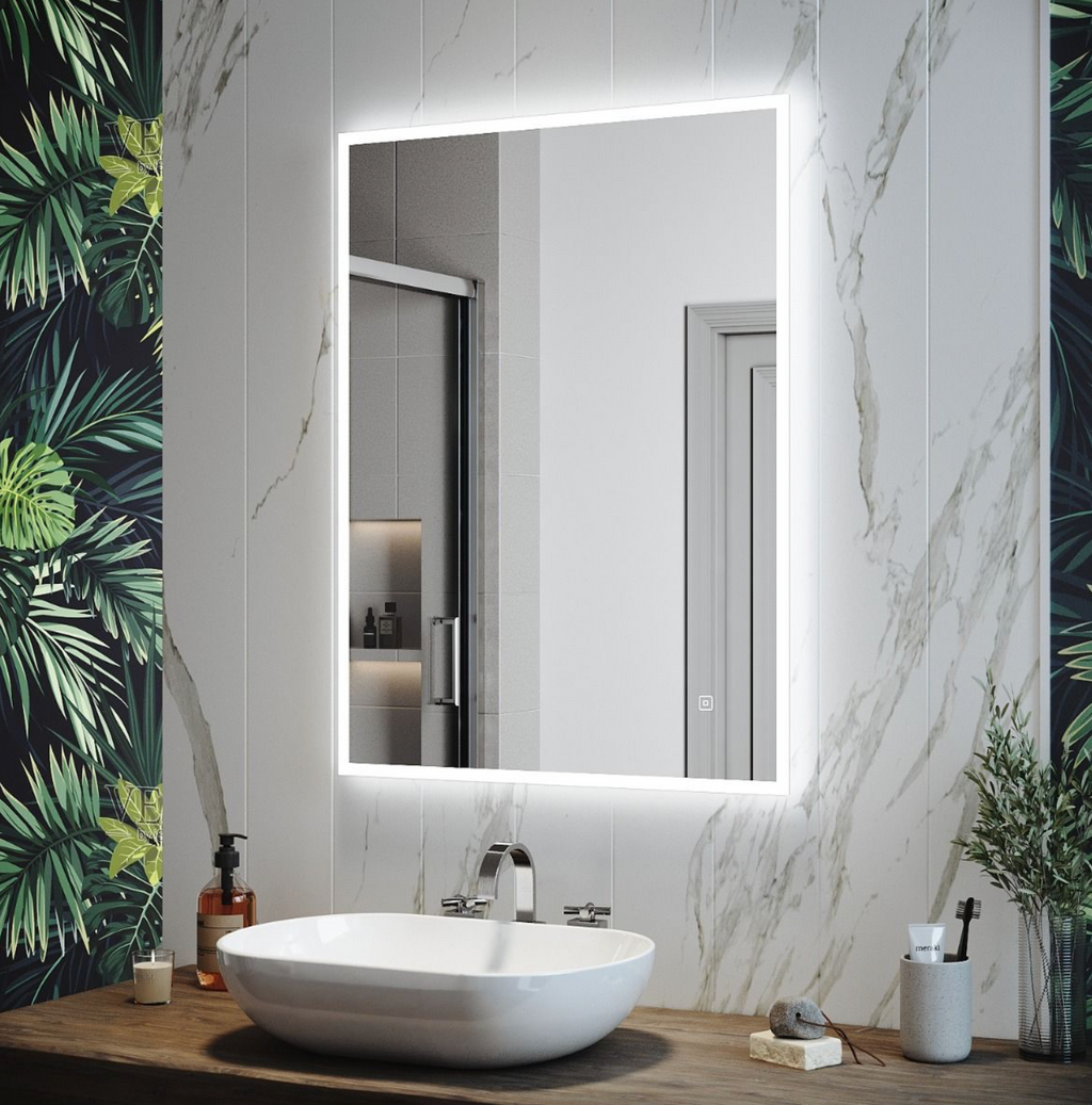 NILE Bathroom Mirror with Shaver Socket 800mmx600mm Wall Mounted Bathroom Mirror with Demister Pad