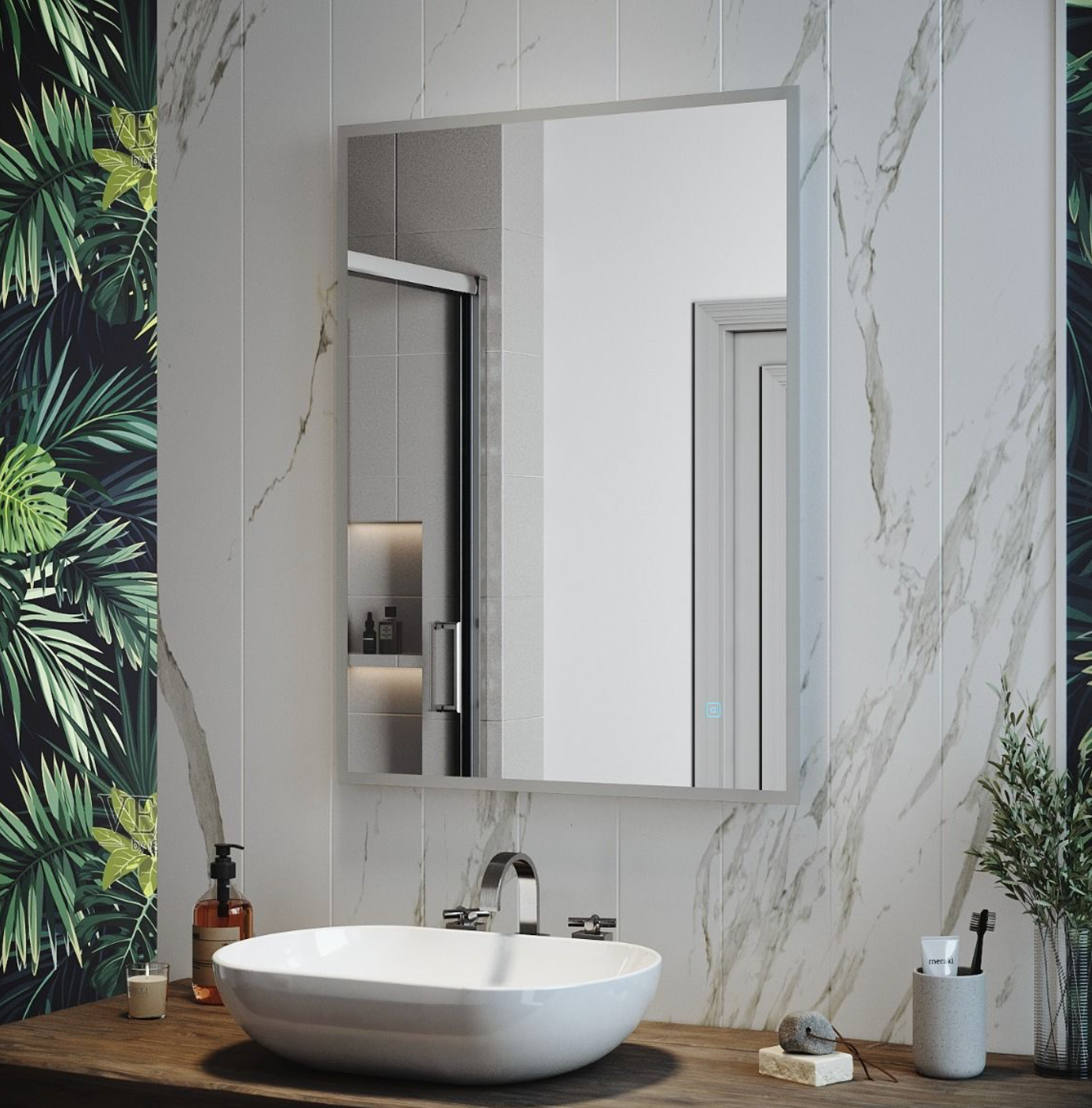 NILE Bathroom Mirror with Shaver Socket 800mmx600mm Wall Mounted Bathroom Mirror with Demister Pad