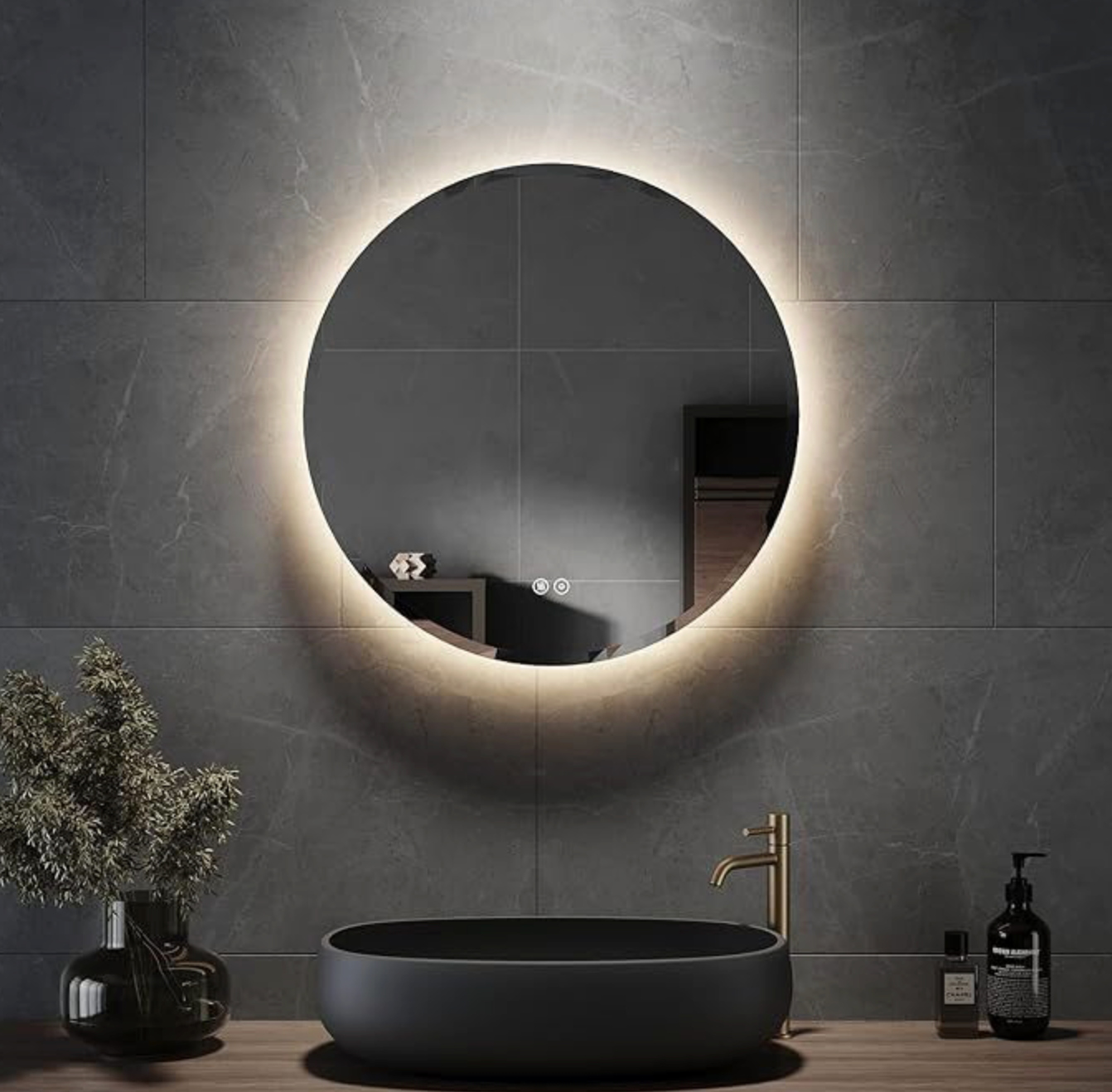 NILE 600mmx600mm Round Bathroom Mirror with LED Lights Demister Touch Sensor 3Color Dimmable