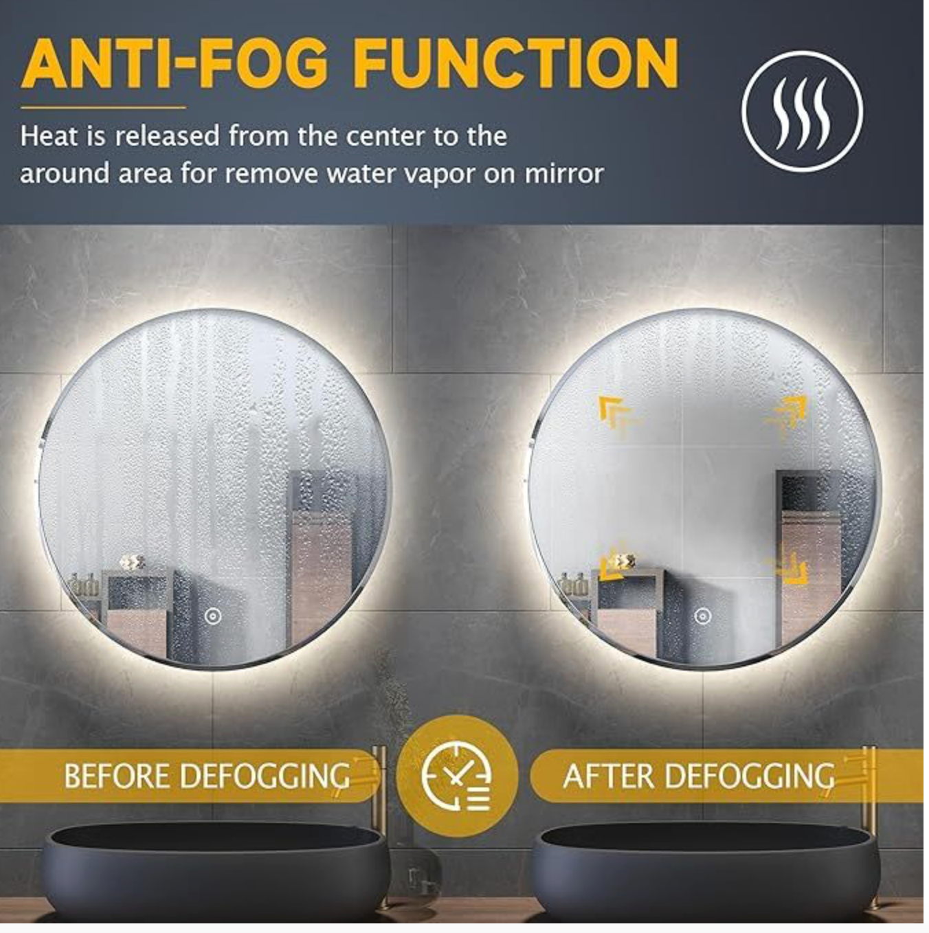 NILE 600mm x 600mm Anti-Fog Touch Smart Round LED Bathroom Mirror