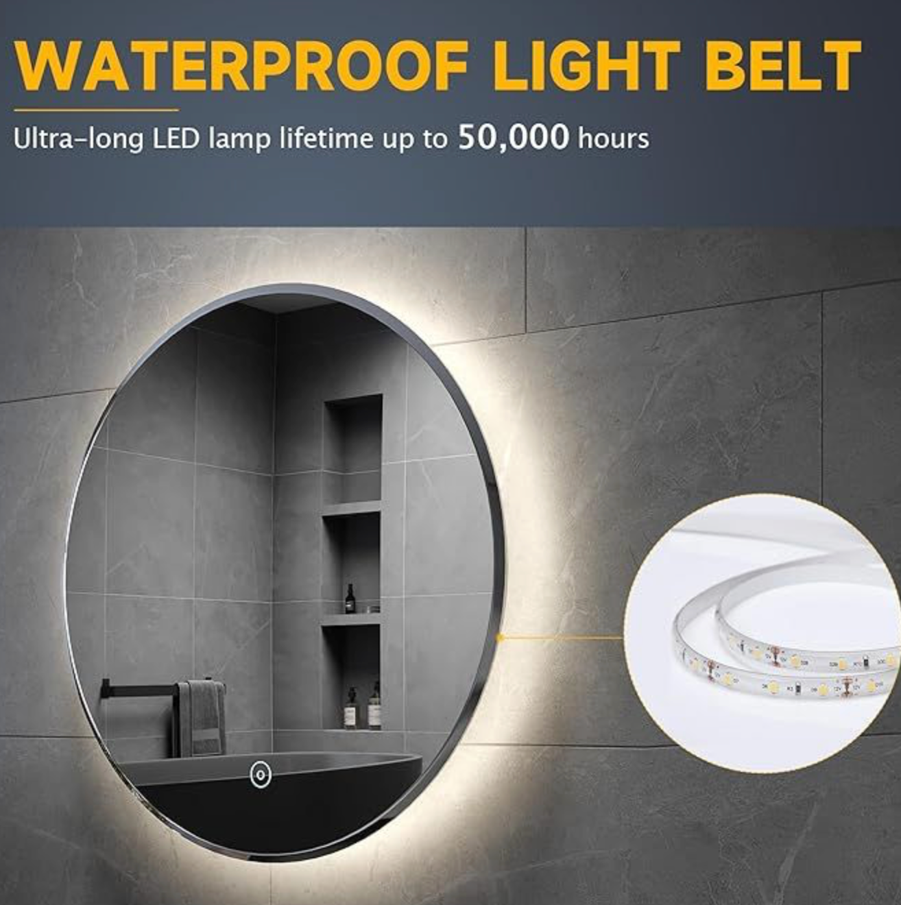 NILE 600mm x 600mm Anti-Fog Touch Smart Round LED Bathroom Mirror