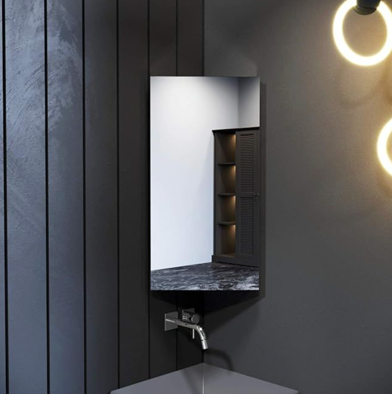 NILE Corner Cabinet Stainless Steel Wall Mounted Bathroom Storage Single Door Mirror