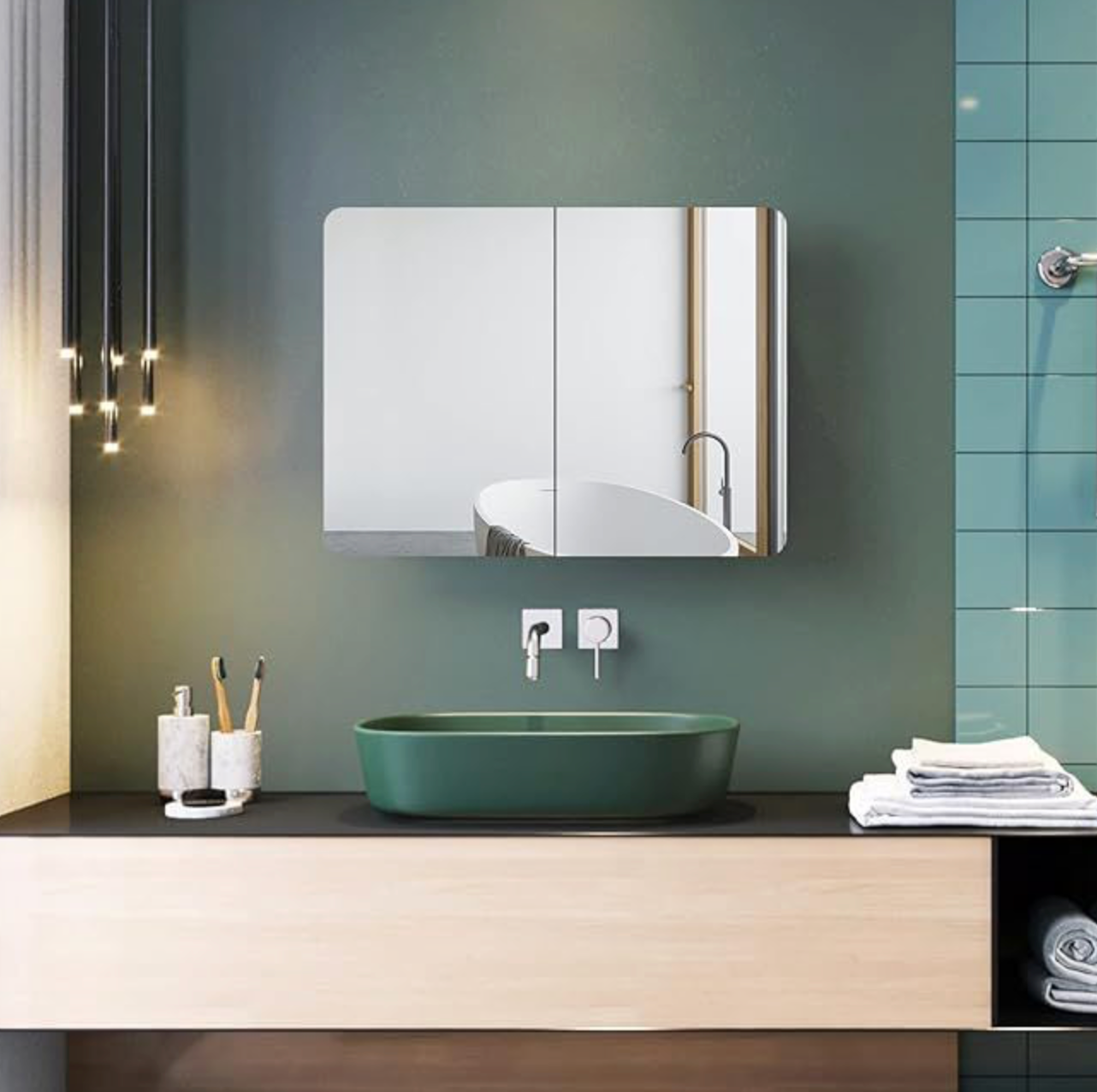 NILE Bathroom Mirror Cabinets 800mm x 600mm 5-Tier Shelf
