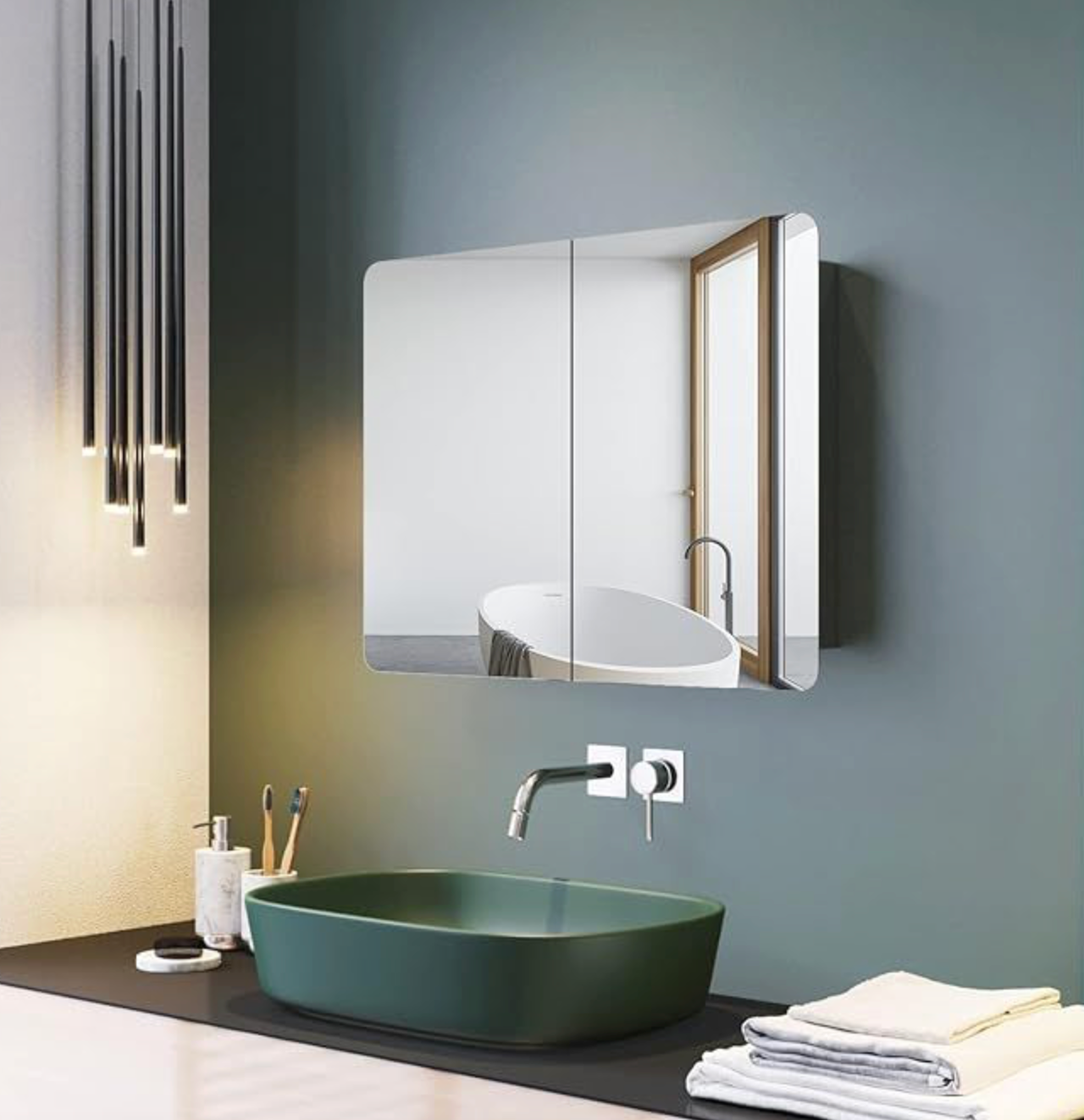 NILE Bathroom Mirror Cabinets 800mm x 600mm 5-Tier Shelf