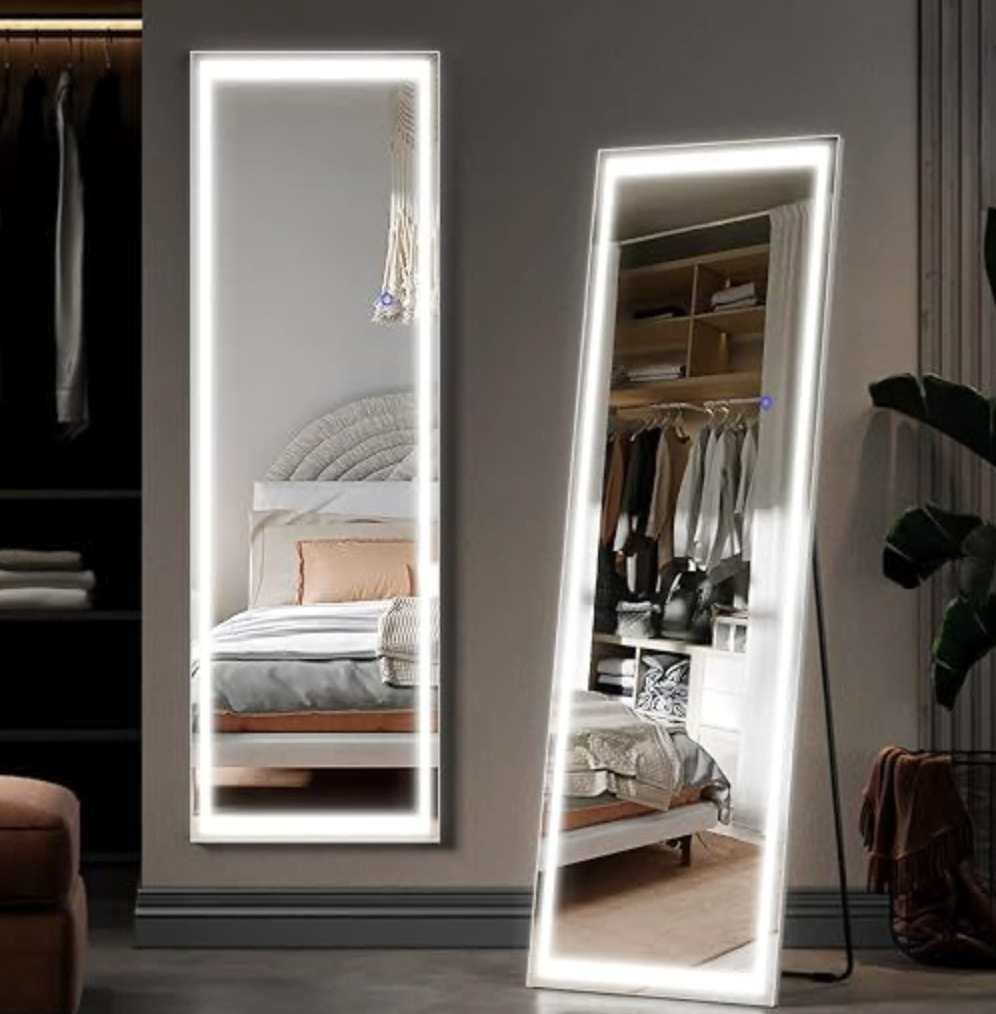 NILE 160x50 cm LED Full Length Dressing Square Corner Mirror Standing Floor/Wall Mounted Hanging Mirror with 3 Color Modes