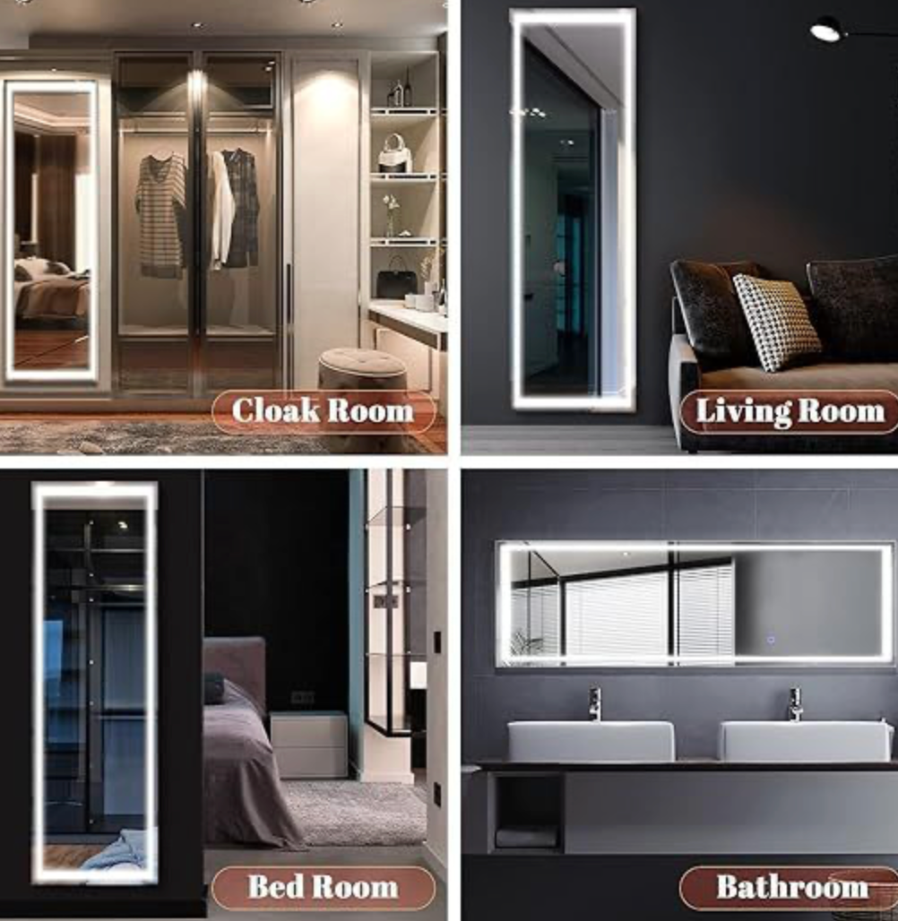 NILE 160x50 cm LED Full Length Dressing Square Corner Mirror Standing Floor/Wall Mounted Hanging Mirror with 3 Color Modes