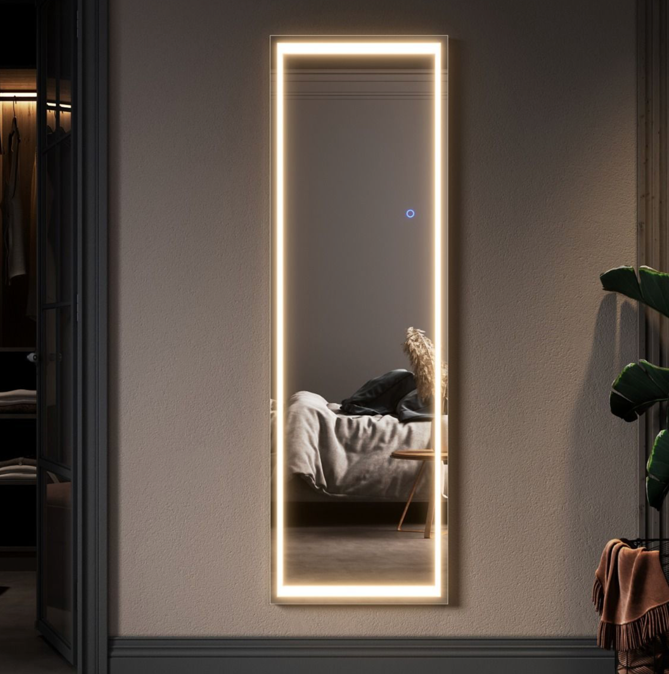 NILE 160x50 cm LED Full Length Dressing Square Corner Mirror Standing Floor/Wall Mounted Hanging Mirror with 3 Color Modes