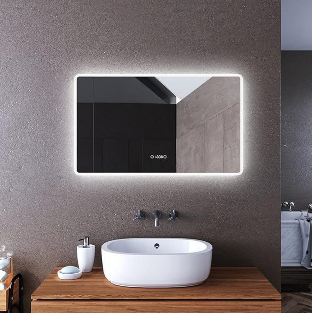 NILE 1000mm x 600mm LED Bathroom Mirror 3 Colours Setting LED Light Touch+Anti-fog+Time+Temperature