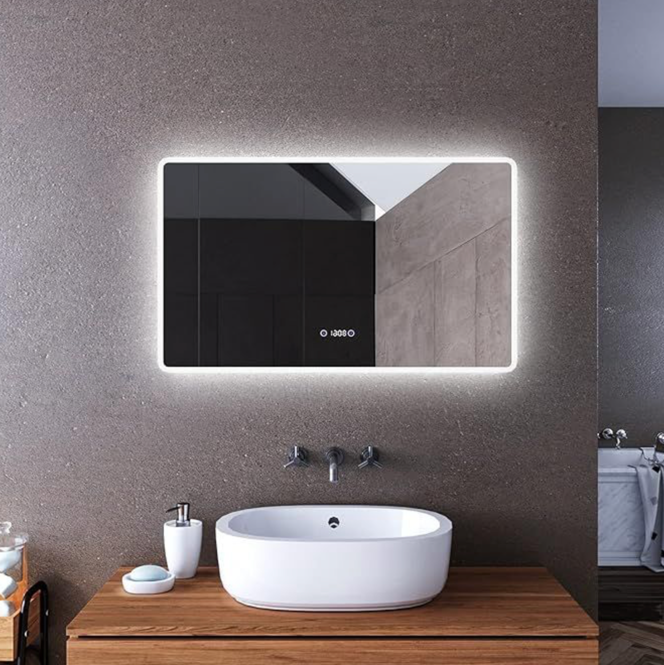 NILE 1000mm x 600mm LED Bathroom Mirror 3 Colours Setting LED Light Touch+Anti-fog+Time+Temperature