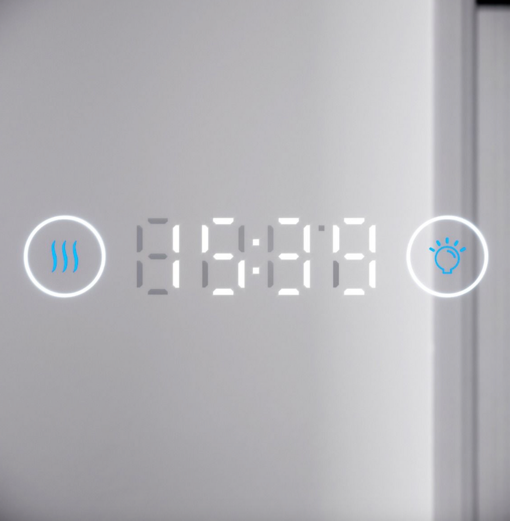 NILE 600mm x 500mm Bathroom LED Illuminated Mirror with Anti-fog Touch Bottom & Time Display