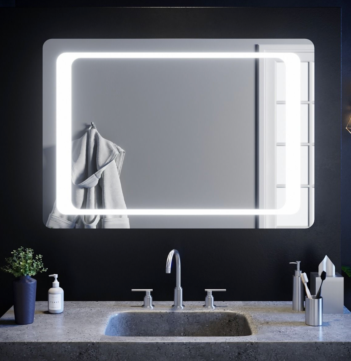 NILE 1000mm x 700mm Wall Hung Bathroom Illuminated LED Mirror | IR Sensor Switch | Demister | Horizontal/Vertical Fitting