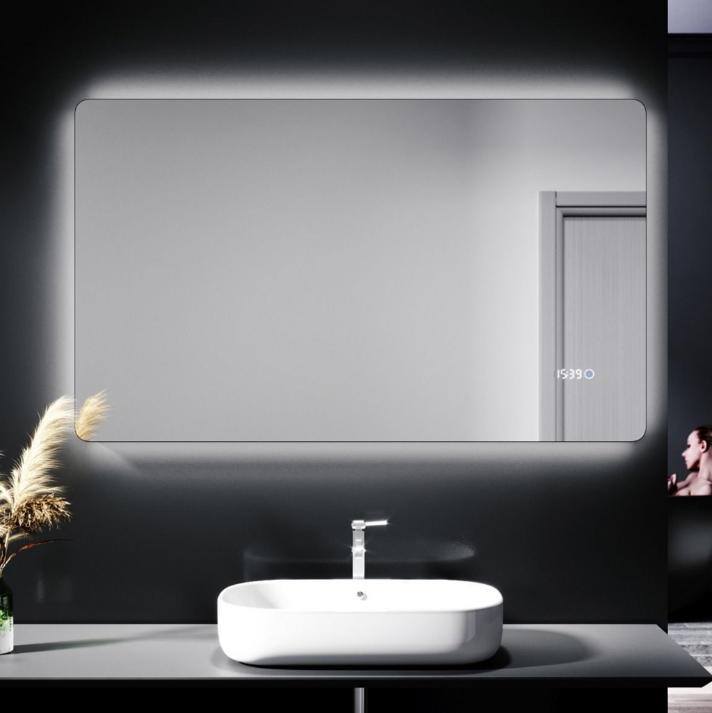NILE  1000mm x 600mm Touch Shaving Socket Illuminated Bathroom LED Mirror - Time display