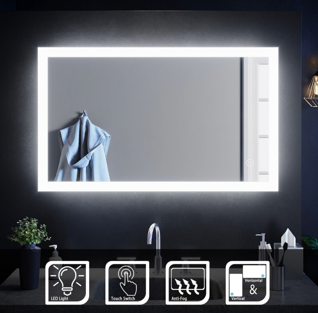 NILE 1000mm x 600mm Rectangle Anti-Fog Demister Pad Illuminated LED Bathroom Mirror