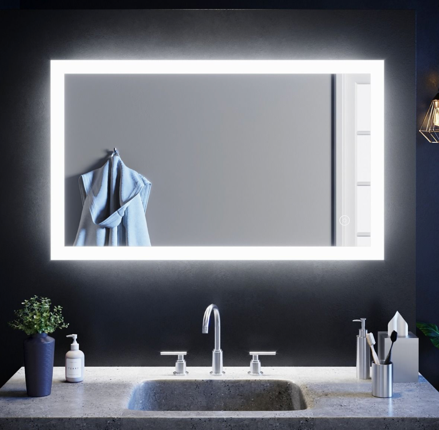 NILE 1000mm x 600mm Rectangle Anti-Fog Demister Pad Illuminated LED Bathroom Mirror