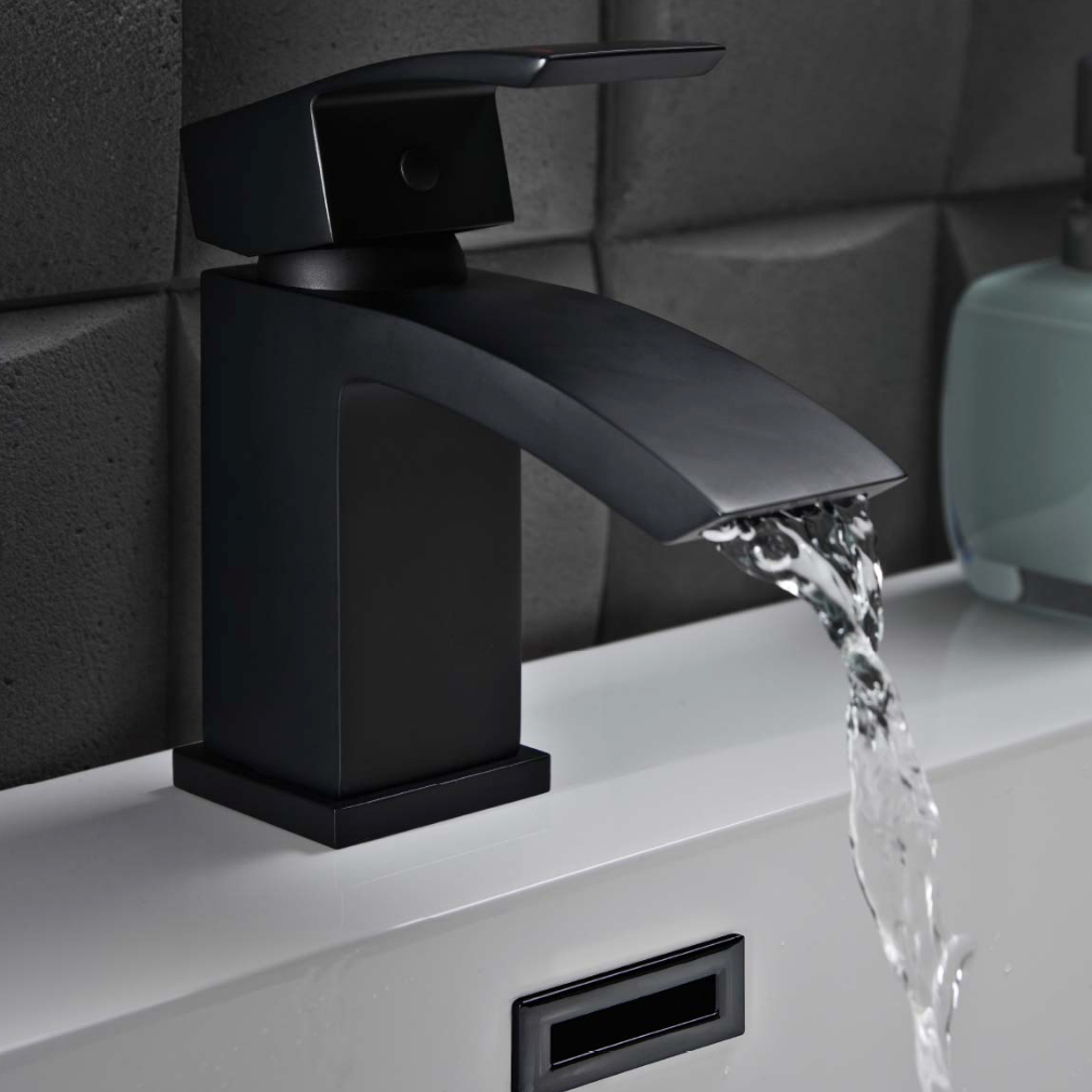 Descent Matt Black Mini Mono Basin Mixer with Push Waste
