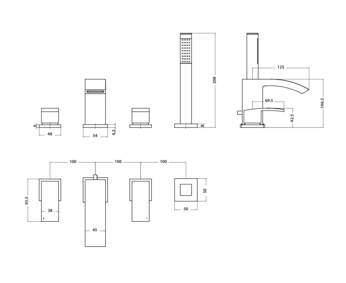 Descent Chrome 4 Hole Deck Mounted Bath Shower Mixer with Diverter