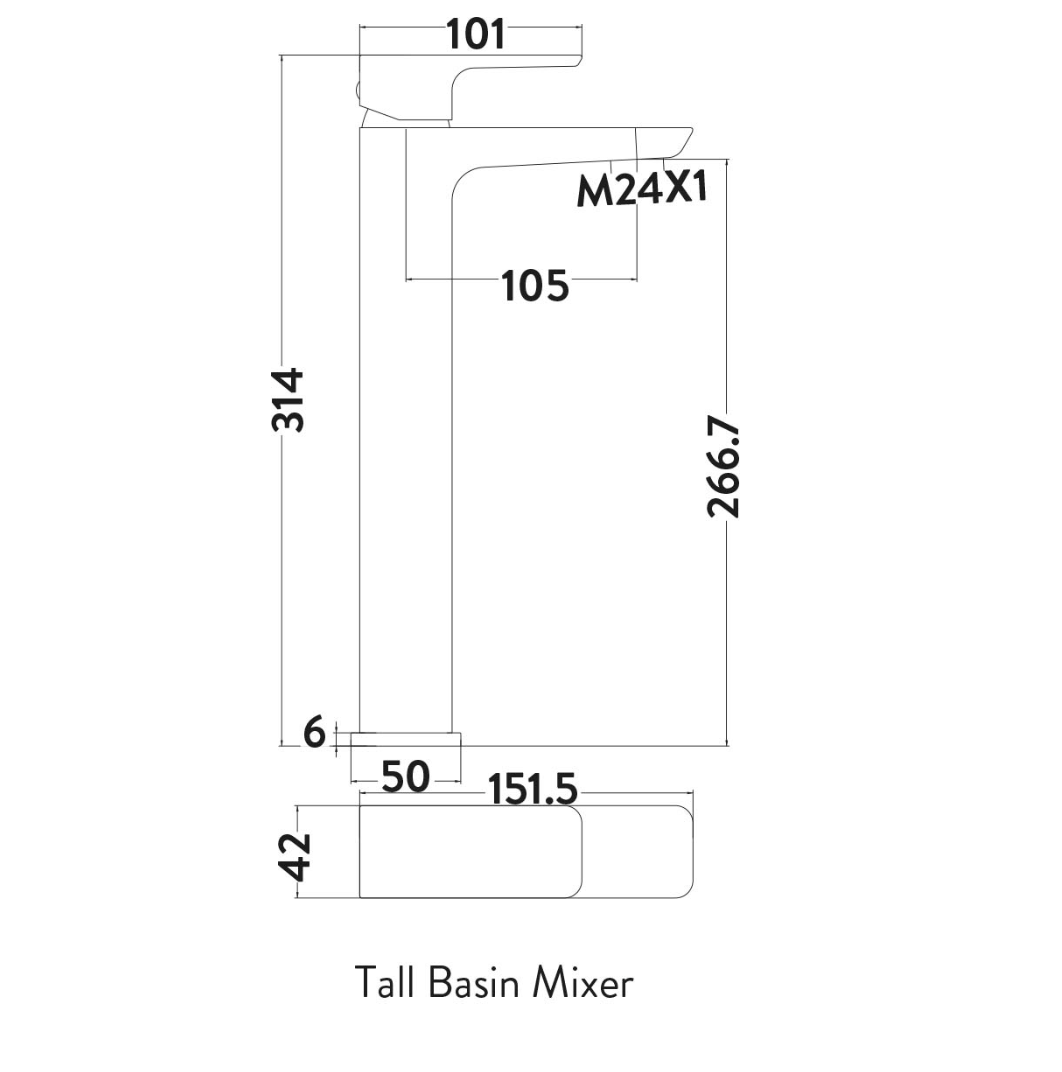 Muro Matt Black High Riser Basin Mono