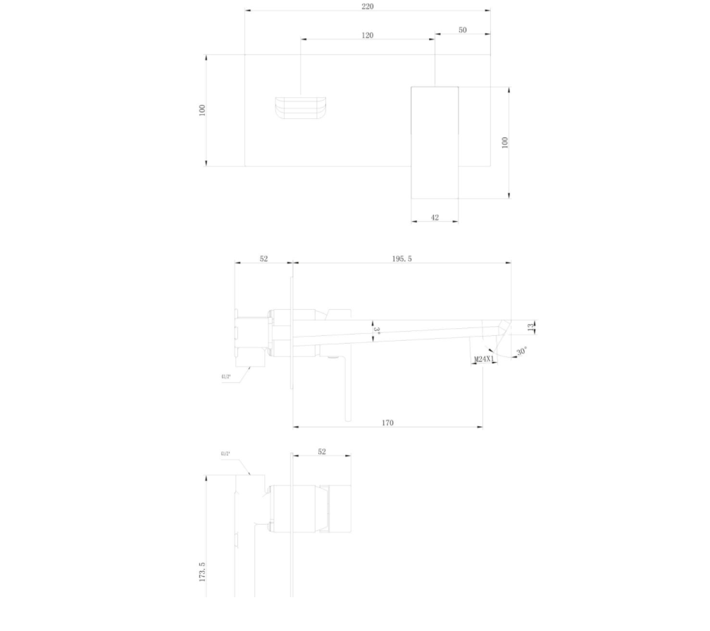 Muro Matt Black Wall Mounted Bath Mixer