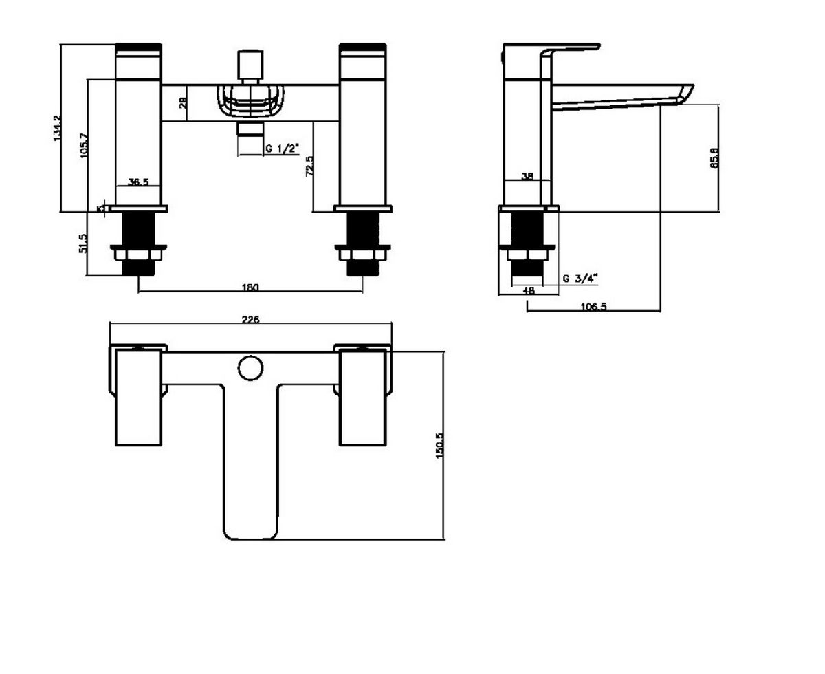 Muro Matt Black Bath Shower Mixer with Shower Kit