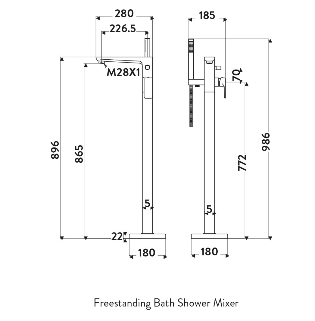 Muro Matt Black Freestanding Bath Shower Mixer
