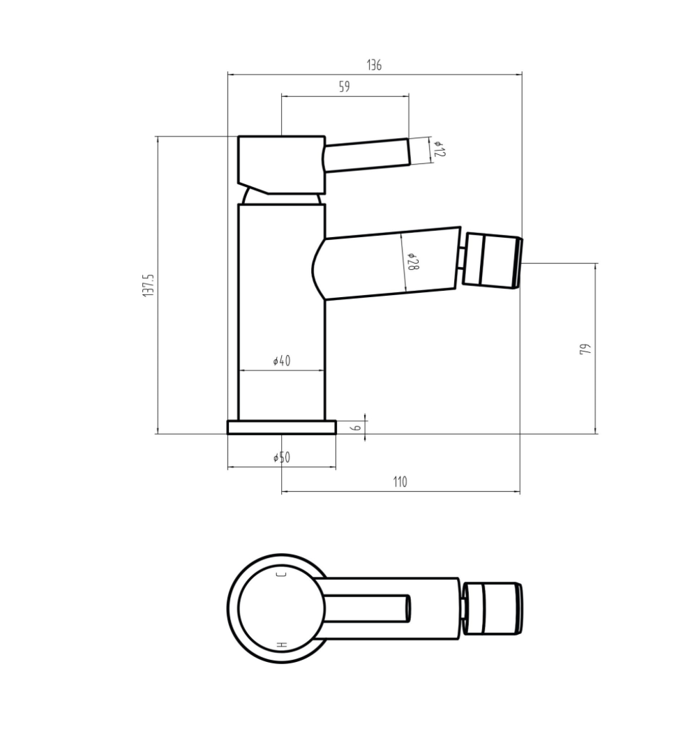 Premier Bidet Mixer with Pop-Up Waste