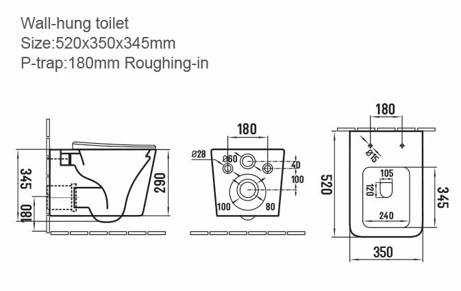 Riviera Square Wall Hung WC - Matt Black
