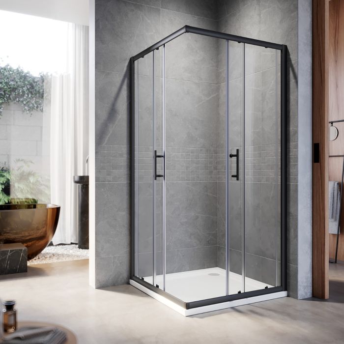 NILE 800x 1000mm Black Framed Sliding Corner Entry Shower Enclosure Shower Cubicle