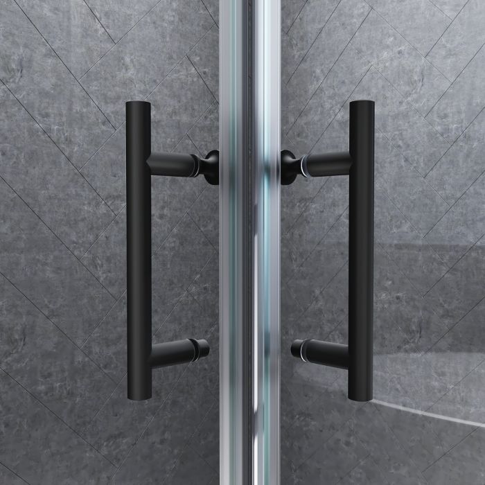 NILE 760 x 900mm Black Framed Sliding Corner Entry Shower Enclosure Shower Cubicle