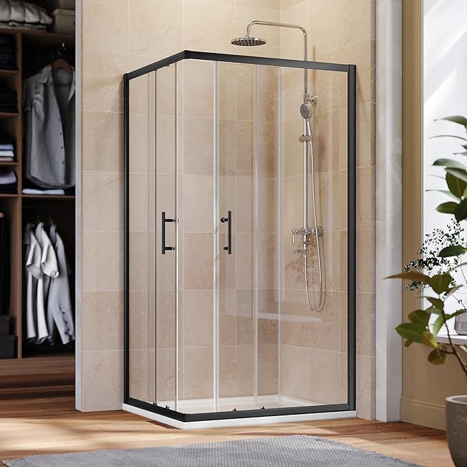 NILE 700 x 900mm Black Corner Entry Shower Enclosure Sliding Shower Cubicle