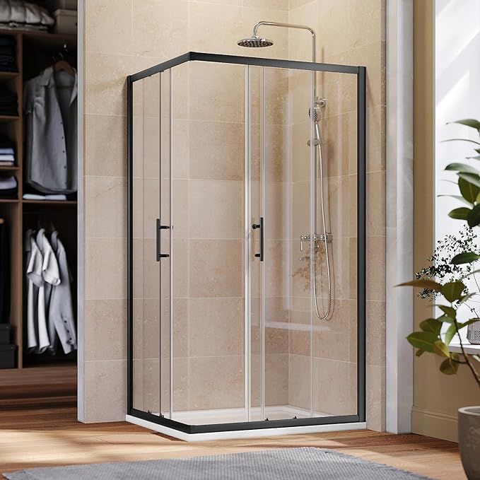 NILE 700 x 900mm Black Corner Entry Shower Enclosure Sliding Shower Cubicle