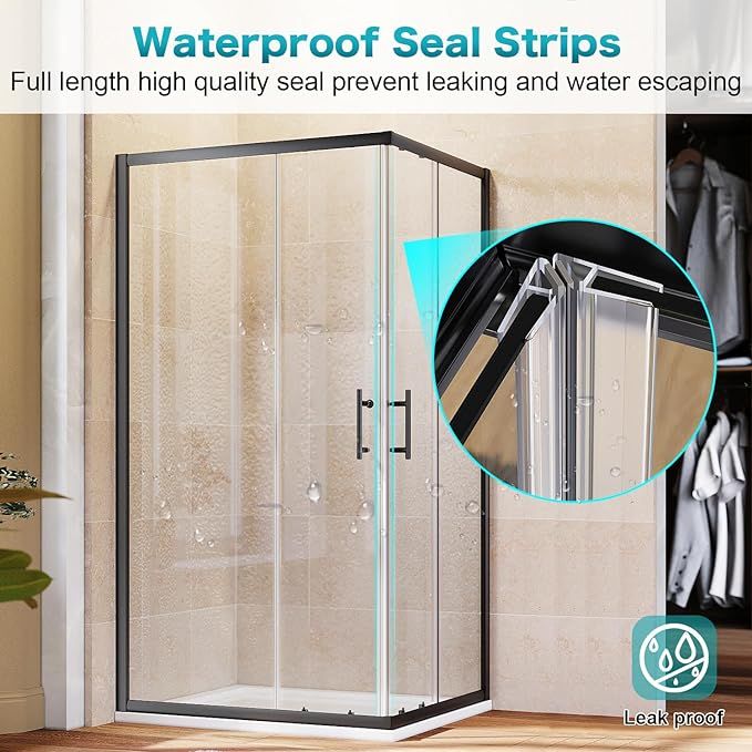 NILE 760 x 1000mm Black Corner Entry Shower Enclosure Sliding Shower Cubicle