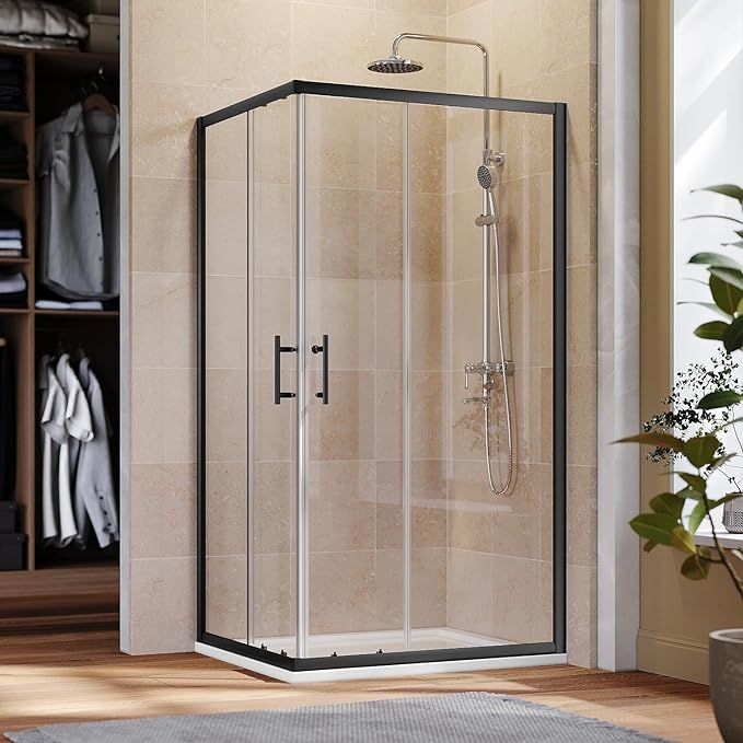 NILE 900 x 760mm Black Corner Entry Shower Enclosure Sliding Shower Cubicle