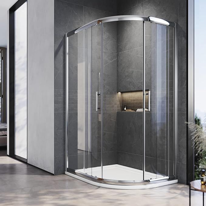 NILE 800x800mm Quadrant/Offset Shower Enclosure 6mm Tempered Glass Safety Sliding Door Shower Cubicle