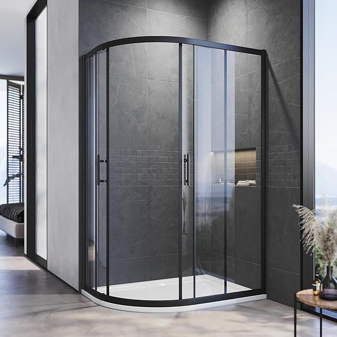 NILE 1000 x 800mm Black Offset Quadrant Shower Enclosure 5mm Tempered Glass