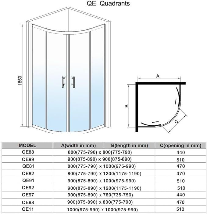 NILE 1000 x 800mm Black Offset Quadrant Shower Enclosure 5mm Tempered Glass